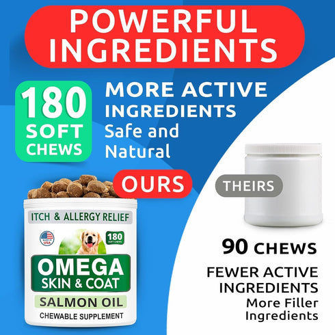 3 180 BARK&SPARK Omega for Dogs - Fish Oil Treats for Dog Shedding, Skin Allergy Chews, Itch Relief, Hot Spots