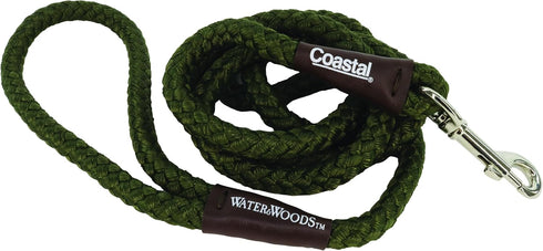 Water & Woods Braided Rope Snap Dog Leash - Green, Durable Comfortable Pet Leash with Classic Swivel Snap