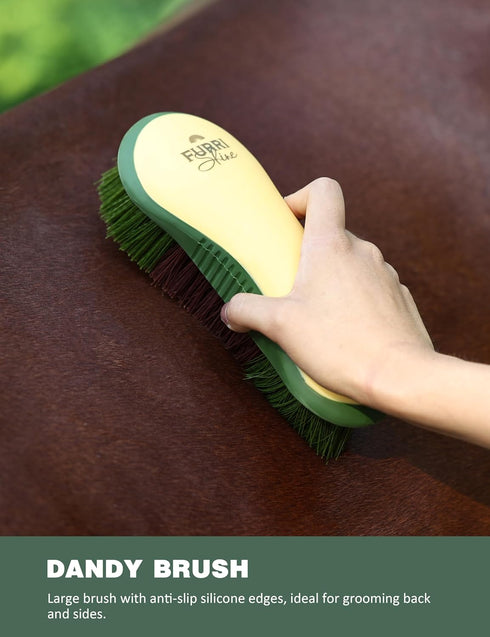 Furrishine 9 Set Horse Grooming Kit, Piece Grooming Brush with Silicone Curry Comb for Bathing & Shedding Pasture Glow