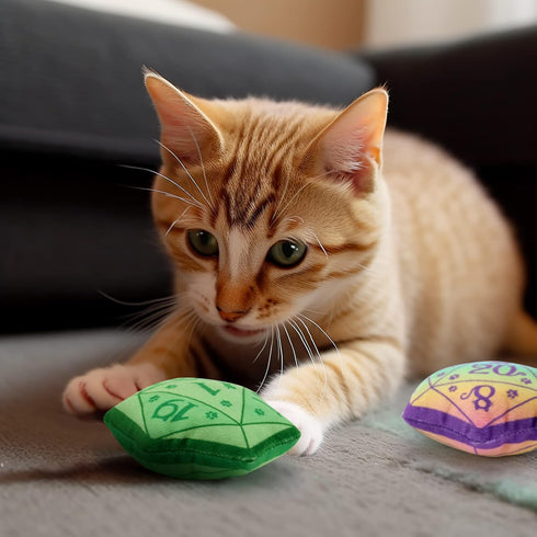 CiyvoLyeen D20 Dice Catnip Toy, Interactive Plush Catmint Toy for DND Role Playing, Set of 5