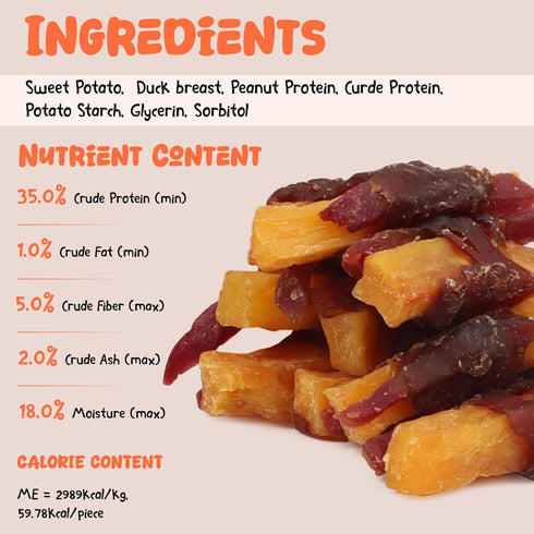11.6 oz Annika Duck & Sweet Potato Wrapped Dog Treats Healthy Low Fat, High Protein Jerky Chews, Grain-Free Training