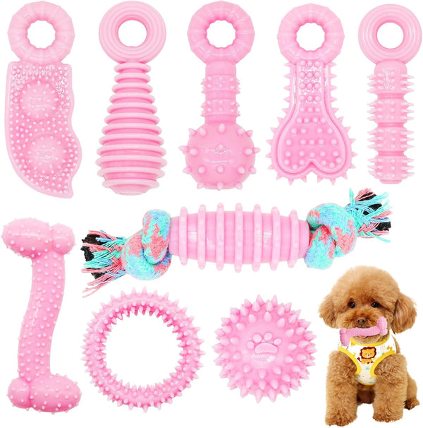 Puppy Toys, 9 Pack Chew Toys for Teething, Cute Pink Soft Durable Interactive Toys for Small Dogs