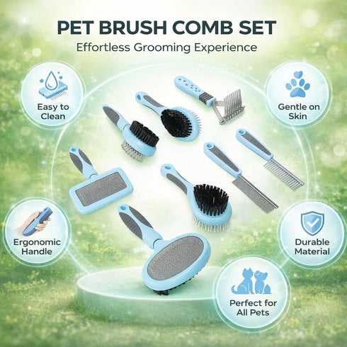 PODSJD Set 8 1 Dog Brush Comb in Multifunctional Pet Grooming Kit with Nylon & Stainless Steel Teeth - Detangles