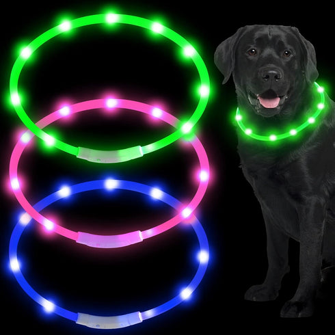 3 Pieces LED Dog Collar Light Up Rechargeable Dog Lights for Night Walking, Adjustable for Large Medium Small Dogs