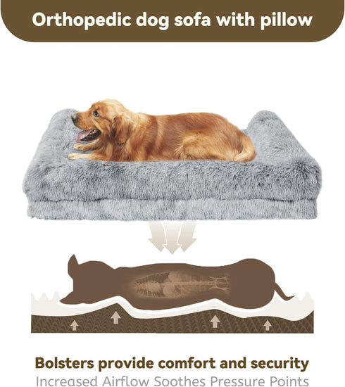 Orthopedic Dog Bed for Medium Breeds, High Density Egg Crate Foam Sofa Bed with Waterproof Removable Washable Cover