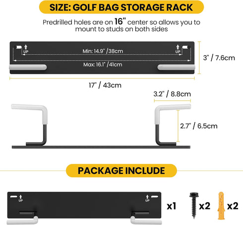 Wall Mounted Golf Bag Storage Rack, Organizer for Garage, Hangers/Holder/Hook, Golf Storage System & Accessories