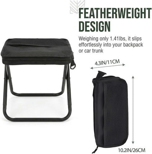 Folding Camping Stool - Portable Pocket Chair Converts to Satchel with External Grid Storage | Perfect for Camping