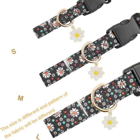 2 PCS Adjustable Cotton Dog Collar, Soft Cute Flower Design - 3 Sizes for Small, Medium & Large Dogs (Flower-4,