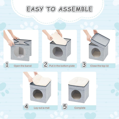 12.6"(Light B FSOBEIIALEO Cat House Cube Small Dog Cubes For Indoor Cats Folding Cat Ottoman, Cat Cave, Stackable Cat