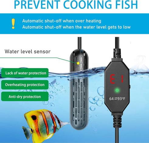 YukiHalu Mini Fish Tank Heater 25/50/100/150W with Protective Cover, Digital Display, Adjustable Temperature for 5-30