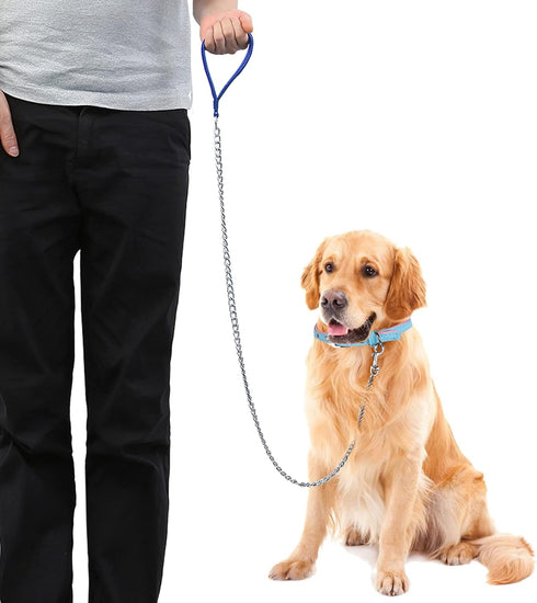 Metal Dog Leash Chew Proof Chain Leash 4ft, 8ft Heavy Duty Sturdy Leash with Red Padded Handle for Medium Large Dogs