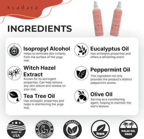 1000 2-Pack Ayadara Yoga Mat Cleaner Spray, Cleaning Spray for Yoga Accessories, All Purpose Mat Spray for Gym