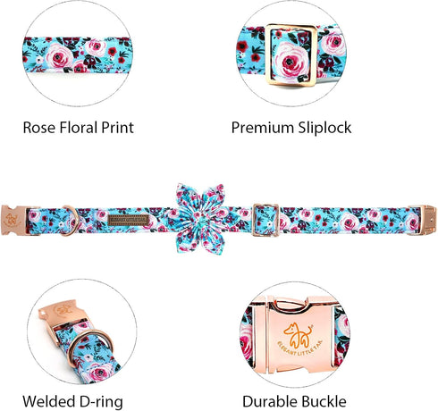 Elegant Little Tail Dog Collar with Flower, Adjustable Floral Print Summer Cute Collar for X-Large Dogs
