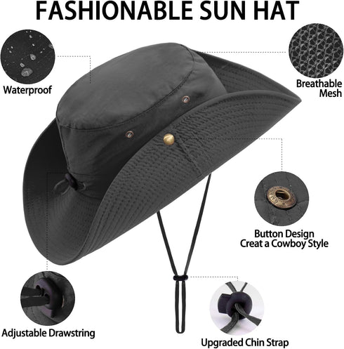Sun Hat for Women and Men, UPF 50+ Waterproof Wide Brim Fishing Hat with Adjustable UV Protection