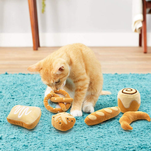 Bread Catnip Toys - Indoor Interactive Chew Bite Kick Toy Set, 6 Pack Plush Catmint Birthday Presents
