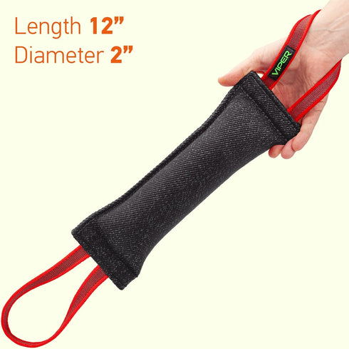 Viper Heavy Duty French Linen Dog Bite Tug Toy, Tough and Durable for K9 Training - Black - 12in L x 2in W