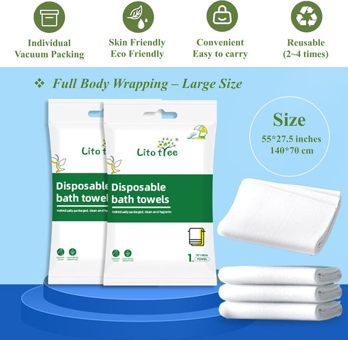 10 Pack 55" 27.5", (10pcs) Disposable Bath Towels, Size x Ultra Soft, Quick Dry Thickened Body Towels, Camping Towel