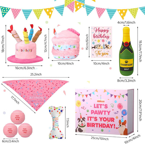 Vertintong 10 Set Pcs Dog Birthday Toy Dog Birthday Cake Bone Wine Bottle Hat Bib Ball Card Ribbon Plush Pet Gifts