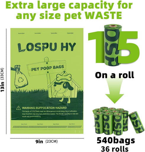 Lospu HY 540 Count Dog Poop Bags Rolls, Extra Thick Tear Resistant Poop Bags for Dogs, Leak Proof Pet Waste Bag