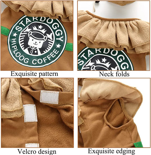 Latte Dog Costume, Funny Iced Coffee Outfit for Halloween, Winter Warm Cosplay for Small Medium Dogs