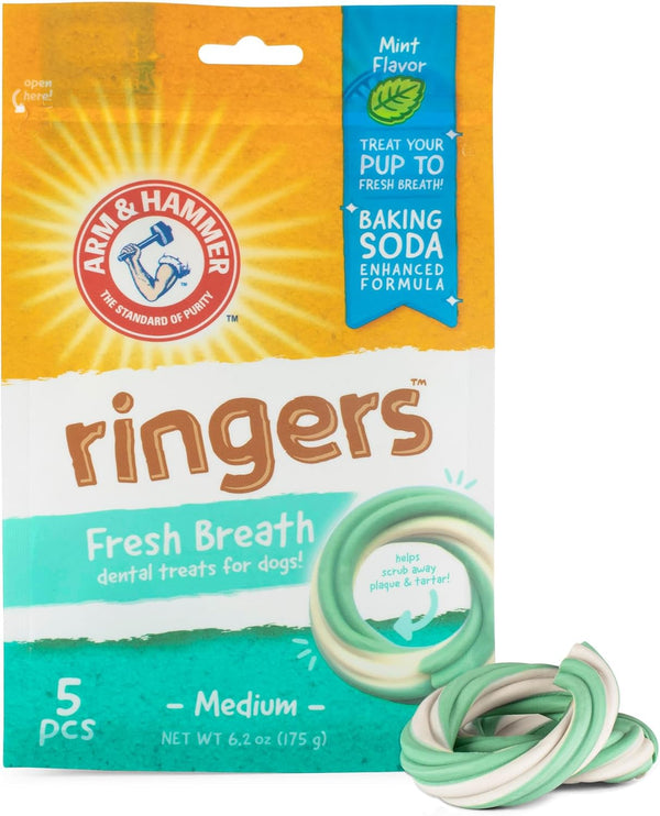 Arm & Hammer for Pets Ringers Dental Treats for Dogs, Fresh Mint Flavor, 5 Count Dental Chews
