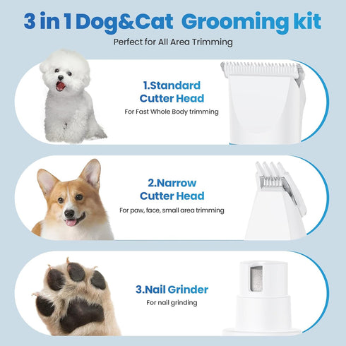 PETYGO 3-in-1 Trimmer 5 Dog & Cat Grooming Kit - Rechargeable Cordless Pet Hair Clippers with Nail Grinder & Paw