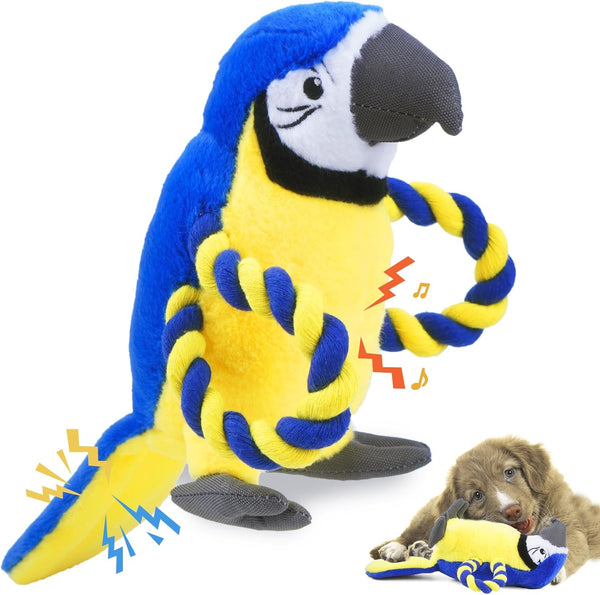 Upgraded Dog Squeak Toys, Tug of War Squeaky Parrot Toys with Strong Pull Rope for Small, Medium, Large Dogs