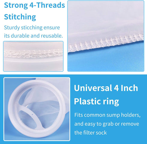 ZCONIEY Filter Socks, 180 Micron, 4 Inch Opening x 14 Inch Long, Aquarium Nylon Filter Bags, 3 Pack