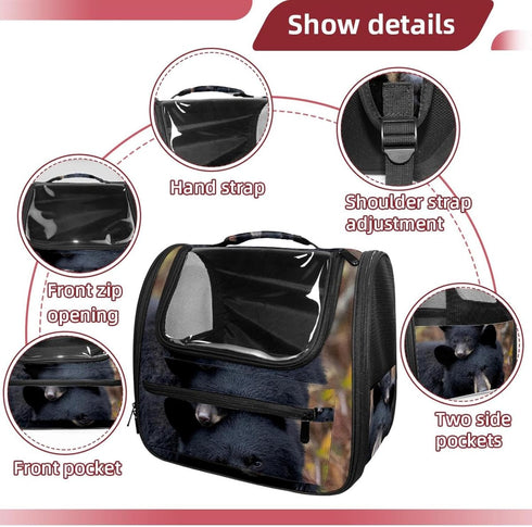 (1) Black Bears Mon Love Baby Transparent Pet Carrier for Travel Hiking for Kitty Small Dog