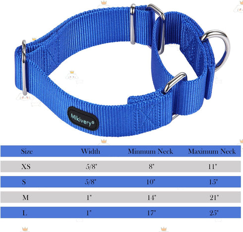 Martingale Dog Collar Nylon Adjustable and Safety Training Colourful Comfortable Metal Buckle Pet Collars for Small Medium and Large Dogs(Royal Blue,M)