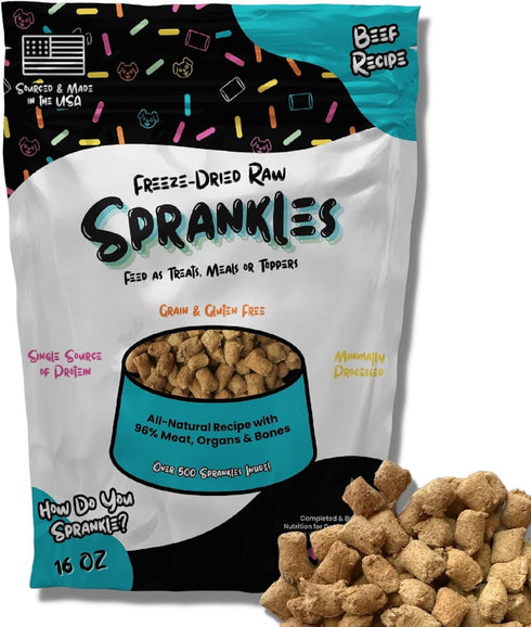 Freeze Dried Dog Food for Small & Large Breeds, 16 Oz Beef Toppers, Grain Free & All Natural, Made in USA