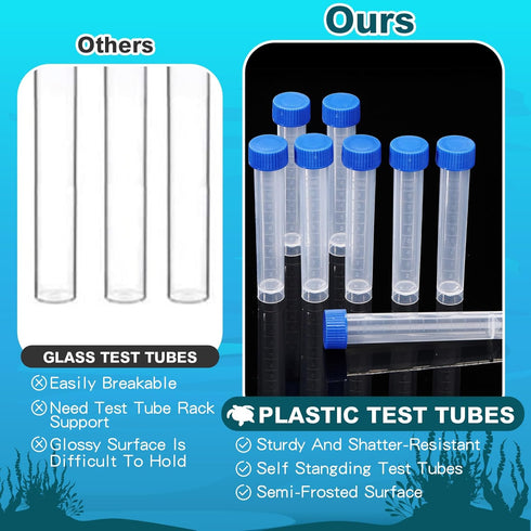 12 Pcs Replacement Test Tubes for Aquarium Test Kits, 10ml Plastic Self Standing Tubes with Scale Line