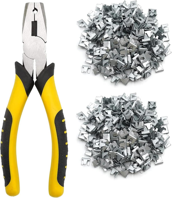 Wire Cage Buckle Pliers with 600 Wire Cage Clips for Rabbit Bird Poultry Chicken Cage Building Installation