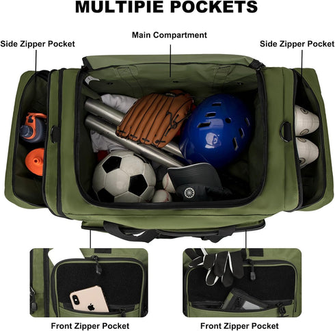 130L 32" Goloni Expandable Heavy Duty Extra Large Duffel Bag,Sports Gym Equipment Travel Duffle Bag for Soccer Baseball