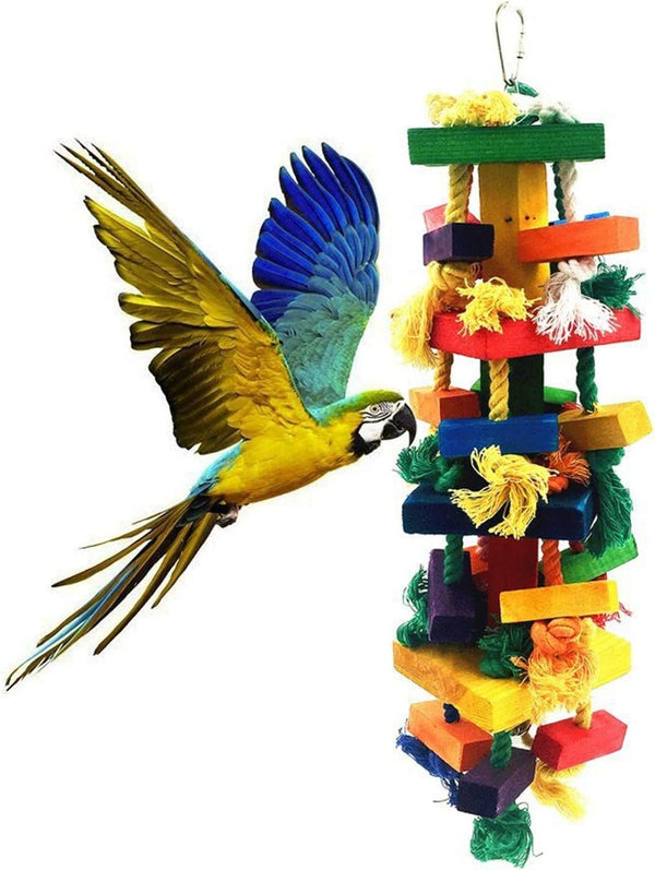 alfyng Bird Parrot Knots Block Tearing Chewing Toy, Multicolored Wooden Toy for Macaws, Cockatoos, African Grey
