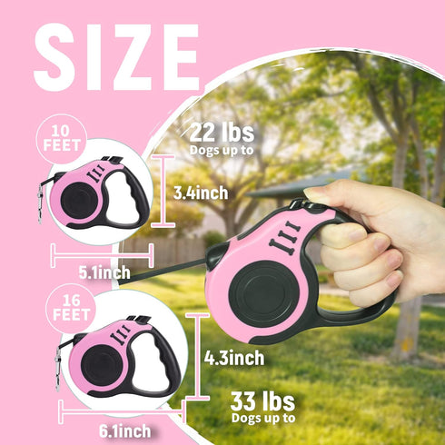 Retractable Dog Leash, Automatic Telescopic Tractor Dog Tape, Pet Tape 10/16 FT Durable with Non-Slip Handle for Small