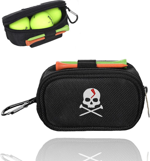 Skull Golf Ball Pouch - Durable Polyester Golf Tee Organizer Bag with Zipper Hook & Waist Belt for Men Women