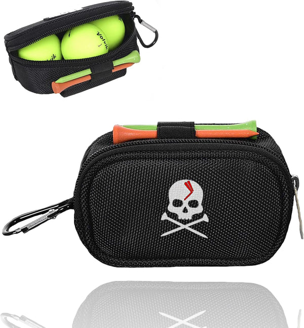 Skull Golf Ball Pouch - Durable Polyester Golf Tee Organizer Bag with Zipper Hook & Waist Belt for Men Women