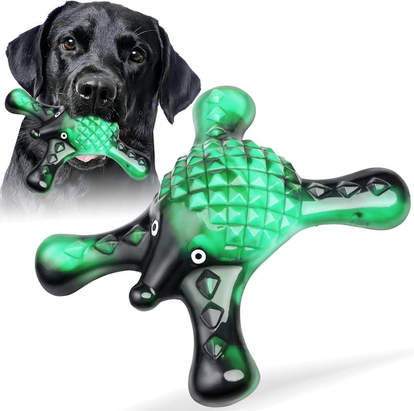 Dog Toy for Aggressive Chewers, Green Nylon Hedgehog, Durable Interactive Bacon Flavor Toy for Medium Large Dogs,