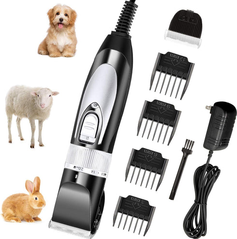 Mudder Electric Goat Clipper, 12V High Power Dog Shaver for Grooming, Low Noise Plug-in Pet Trimmer with 4 Guide Combs