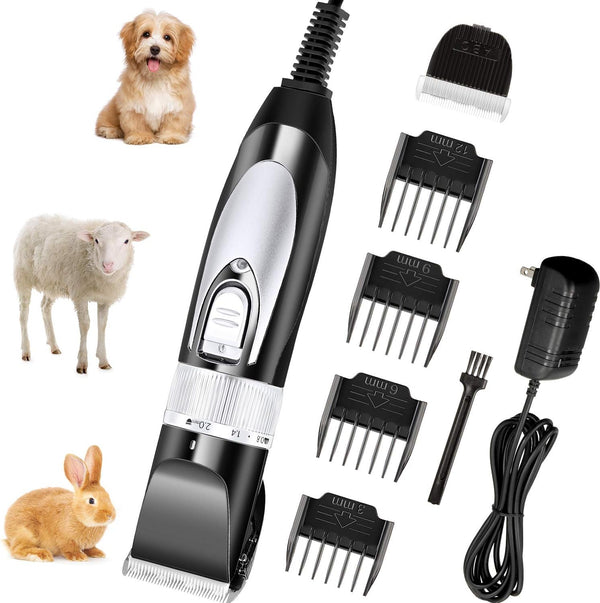 Mudder Electric Goat Clipper, 12V High Power Dog Shaver for Grooming, Low Noise Plug-in Pet Trimmer with 4 Guide Combs