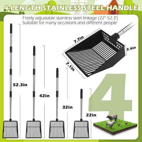 Accessories(22"-52.3") EXPAWLORER Large Chicken Poop Scooper,Adjustable Chicken Coop Rake with Stainless Steel Long