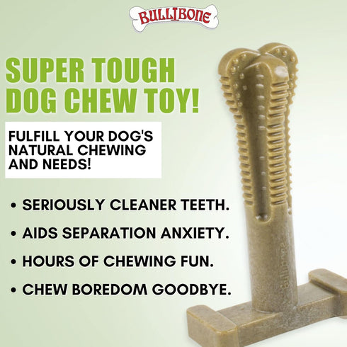 Bullibone SuperBrush: Long Lasting Dog Teeth Cleaning Toothbrush Stick - Super Greens Chew Toy for Oral Care