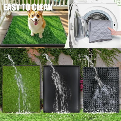 2-Pack Reusable Training Pad Potty with Replaceable Artificial Grass Quick Absorbent Indoor Portable Dog Patio Potty