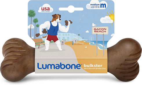 Bulkster Durable Chew Toy for Medium Dogs, Real Bacon, Made in USA, Dog Toys for Aggressive Chewers