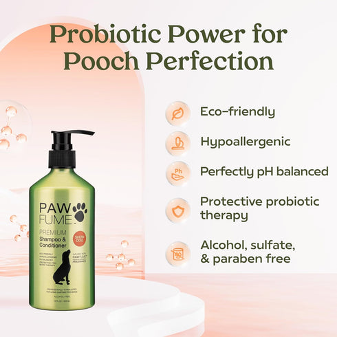Pawfume Dog Shampoo and Conditioner, Hypoallergenic Dog Shampoo for Smelly Dogs, Probiotic Pet Shampoo