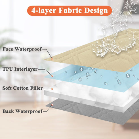 Waterproof Dog Bed Covers Only, Quilted Replacement Washable Pet Bed Cover 36Lx27Wx6H Inches Beige