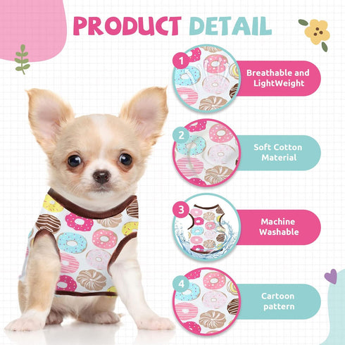 Small Dog Shirt, Cute Puppy Cat T-Shirt, Soft Cotton Sleeveless Tee for Small Dogs Cats, Summer Doggy Vest (Coffee