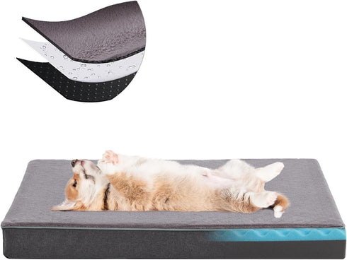 Orthopedic Memory Foam Dog Bed, Cooling Pet Beds for Medium Dogs, Washable with Faux Fur Cover, M (29 inch)