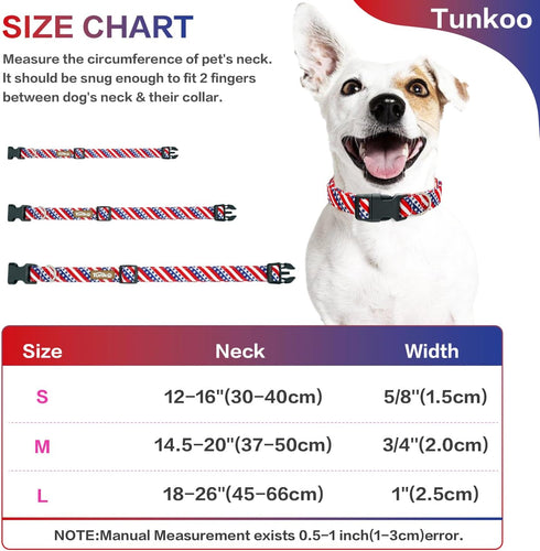 Adjustable American Flag Dog Collar for Small Medium Large Pets, 4th of July Patriotic Design, Strong Plastic Buckle